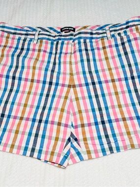 Lands' End Women's Chino Multi-Color Plaid Cotton Shorts